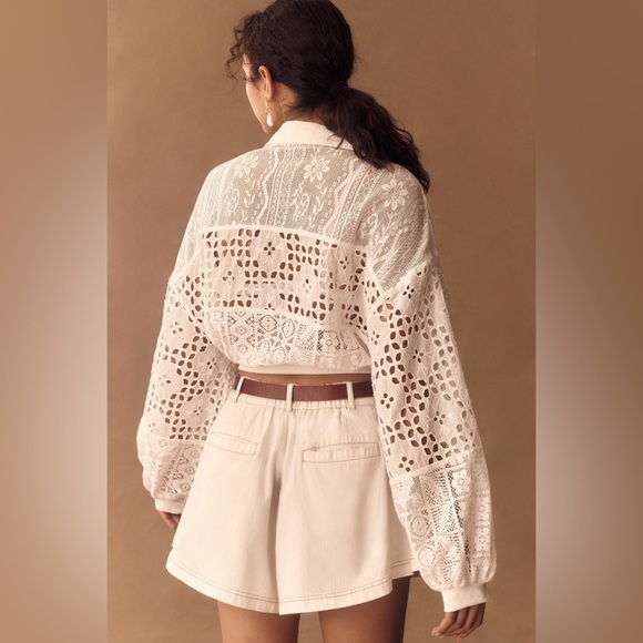 Anthropologie Pilcro Cutwork Bubble-Sleeve Shirt - Picture 3 of 9